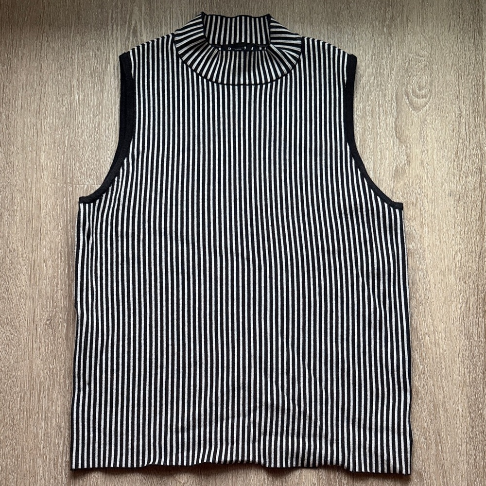 Marled Black and White Striped Knit Top